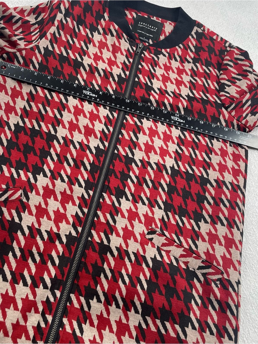 Sanctuary -Red Houndstooth Zip-Front Sweater Jacket ~ Size Small- Office - Picture 9 of 11